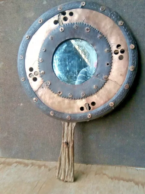 Old Vintage Traditional Indian Treble Brass / Iron / Wooden. Hand Mirror Frame