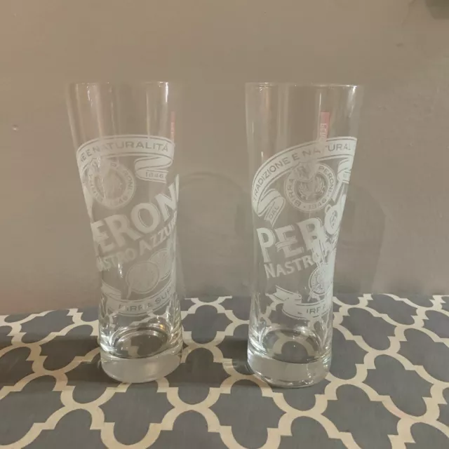 LOT of TWO Peroni Nastro Azzurro Etched Signature Italian Pilsner Beer Glass