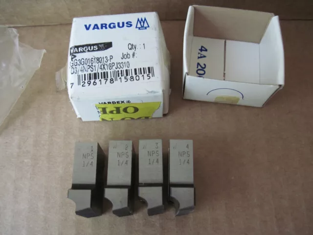 Set of 4 Vargus Pipe Thread Chaser 1/4"-18 NPS for "D" 3/4" Die Head, HSS, RH