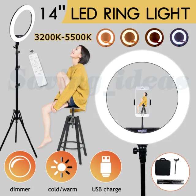 14" LED Ring Fill Light Stand Dimmable Lighting Kit for Phone Selfie Live Makeup