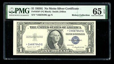 DBR $1 1935-G Silver STAR Gem Fr. 1616* No Motto PMG 65 EPQ Serial *14667849G