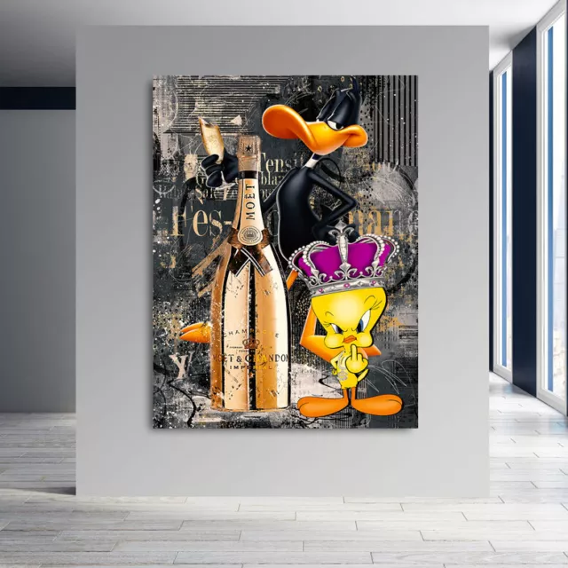 Leinwand Bild Pop Art Tweety Duffy Champagner Wandbild Disney Bilder Kunstdruck 2