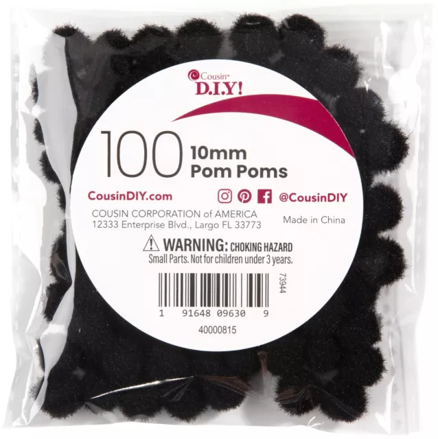 Pom-Poms 10mm 100/Pkg Black