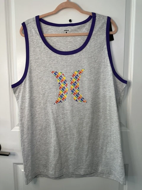Hurley Mens Rainbow Tank Top Size Large Summer Surfing Gray Purple