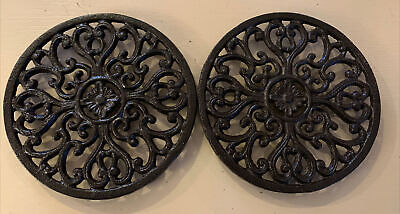 Lot Of 2 - Decorative Cast Iron Ornate Kitchen Decor Hot Pad Pot Stand 6.75”