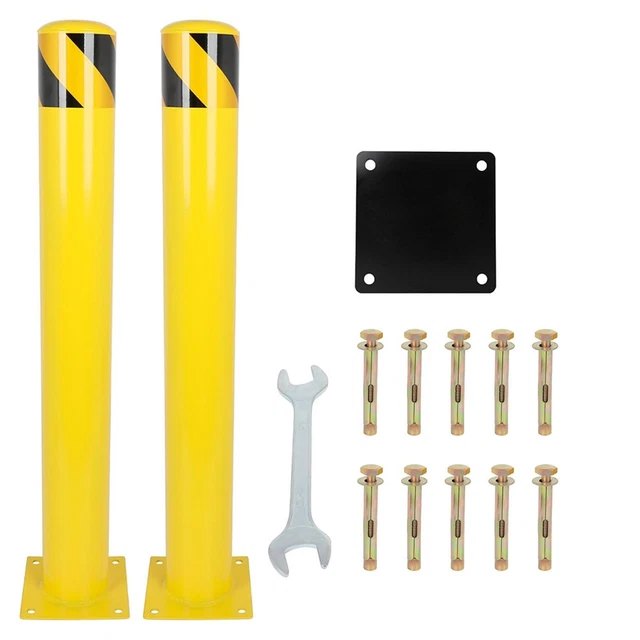 1or2 Sets 42" Iron Safety Bollard Parking Barrier Post Yellow Warehouse Parking