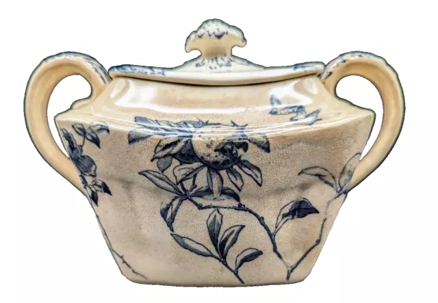 Antique, Blue and White Peony and Birds, Biscuit Jar and Lid England Circa 1910