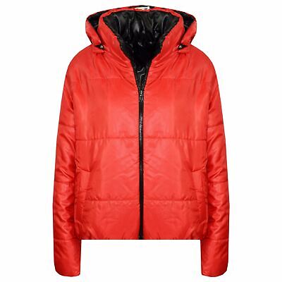 Kids Red Girls Padded Puffer Reversible Jackets Cropped Hooded Jacket