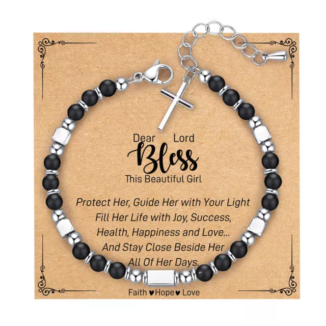 Mini Gemstone Cross Bracelet for Teens Girls Gifts Christian Religious Jewelry