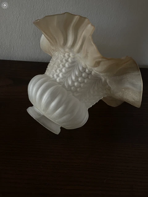 ANCIEN VERRE Abat-jour/lustre/Lampe- Opaline blanche et bordures