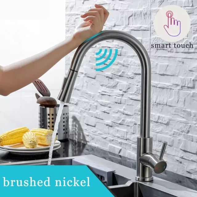 Kitchen Faucet Pull Out Brushed Nickel Sensor Stainless Steel Sink Tap New