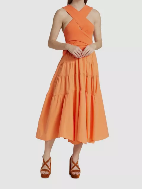 $595 Derek Lam 10 Crosby Women's Orange Alivia Mixed-Media Racerback Dress Sz 0