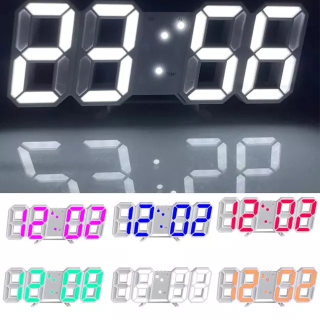 USB LED Digital Table Wall Clock Large 3D Display Alarm Dimmer Brightness Z0K6