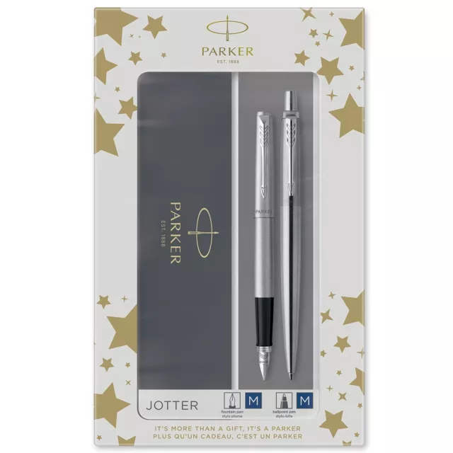 Parker Jotter Duo Gift Set with Ballpoint Pen & Fountain Pen   Stainless Steel w