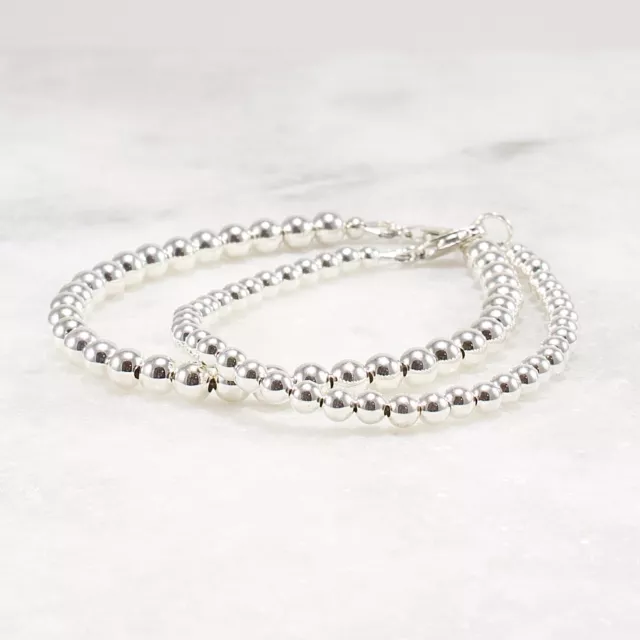 Sterling Silver Bead Bracelet, 3.5mm or 4.5mm, 6,7,8 inches