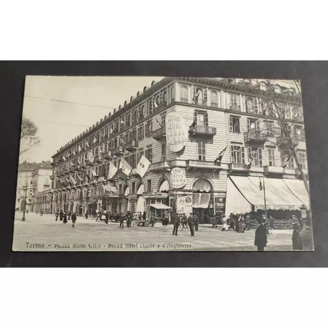 Cartolina Torino - Piazza Carlo Felice - Grand Hotel Ligure e d'Angleterre