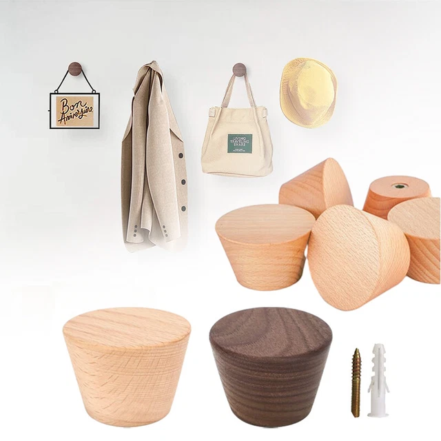 Solid Wood Wall Hooks Cone Shape Porch Towels Coat Wooden Hanger Rack Decoration
