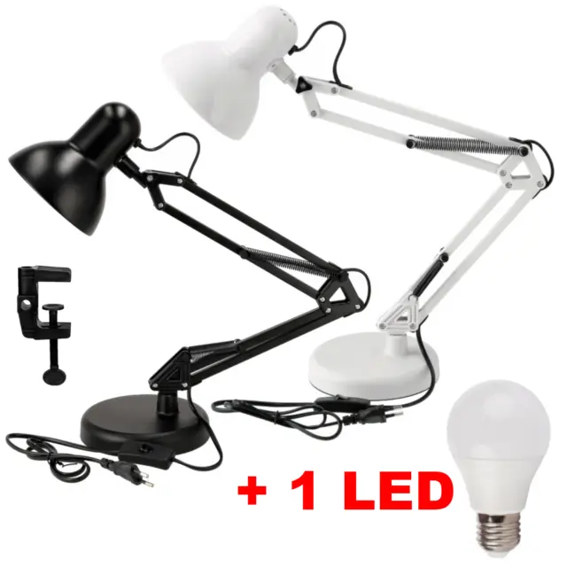 Retro Schreibtischlampe E27 Arbeitslampe Gelenkarm Leselampe Tischlampe + CLIP