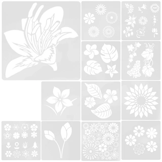 Lot De 18 Pochoirs Fleurs Réutilisables Pour Peinture - 15 X 75 Cm - En Plastique PET - Neuf