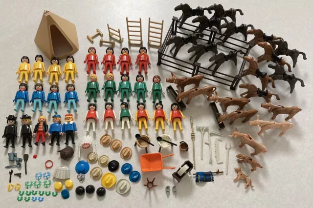 HUGE LOT Vintage Playmobil 1974 1976 Western Fort Cowboy Horse Geobra Play Set