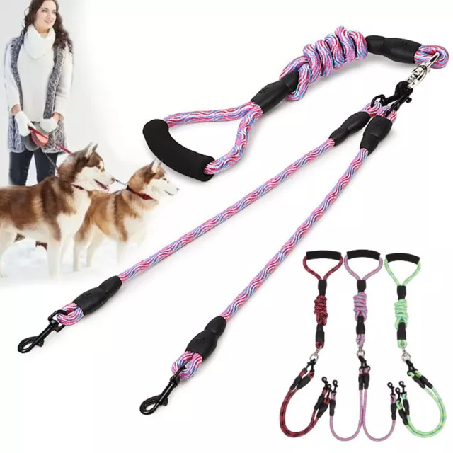 2 Way Couplers Pet Dog Leash Lead Wave Pattern Nylon Double Dog Leash Rope €