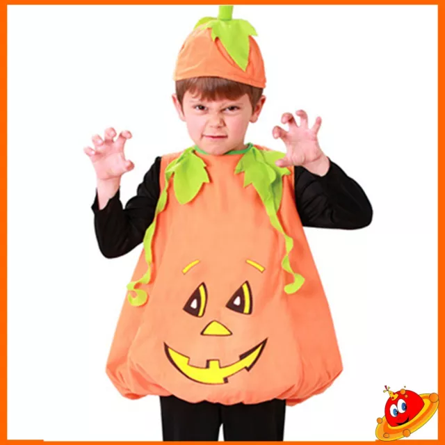Costume Carnevale Halloween Ragazzo Bambino Zucca con Cappello  Tg 10-12 anni