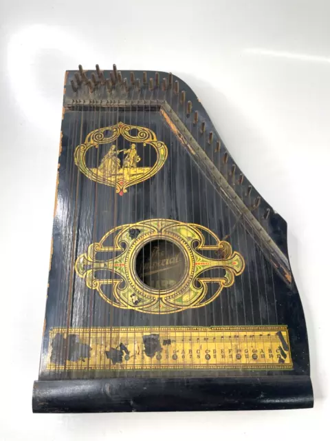 Zither The Imperial Harb Harfe Zupfinsturment Holz Musikinstrument Alt Vintage