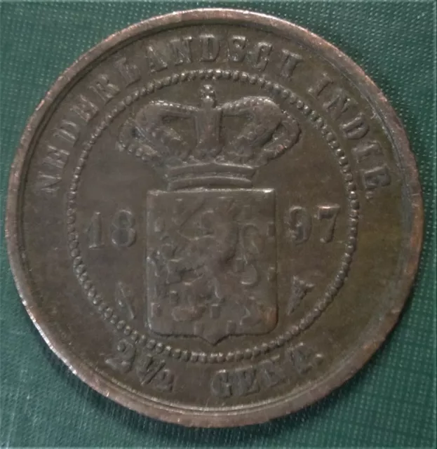 INDIONESIA DUTCH 1897 (Netherlands) Two & Half Cent (East Indies ) Coin Y