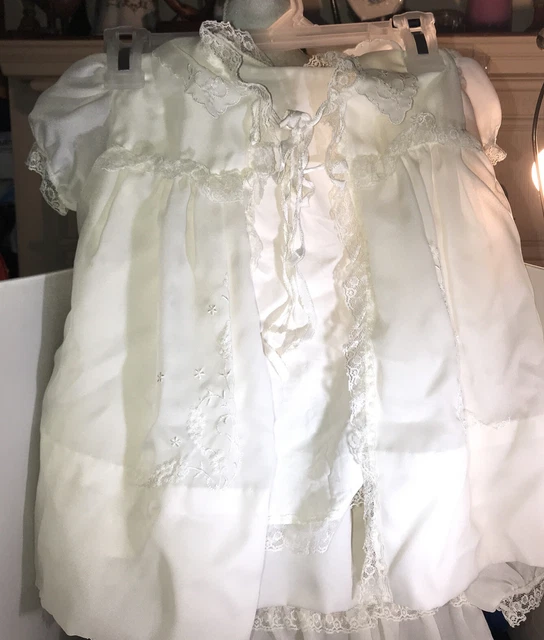 Antique Wh Baby Dress, Christening Coat & Bonnet w/ Lace & Embroidery