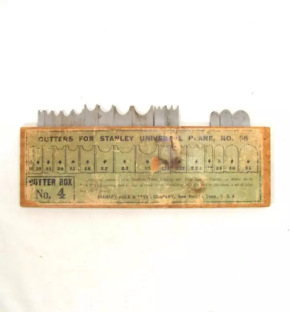 VTG Stanley 55 Universal Plane Cutter Box No. 4 Partial Set 15 Irons Wood Case