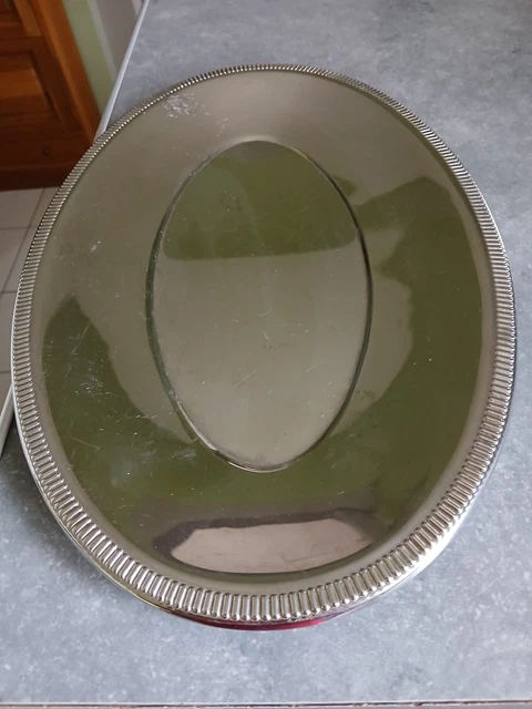 Ancien Chauffe-plat Ovale En Métal Argenté - Orfèvre S J Double, France 1850-1890, 40x25,5cm
