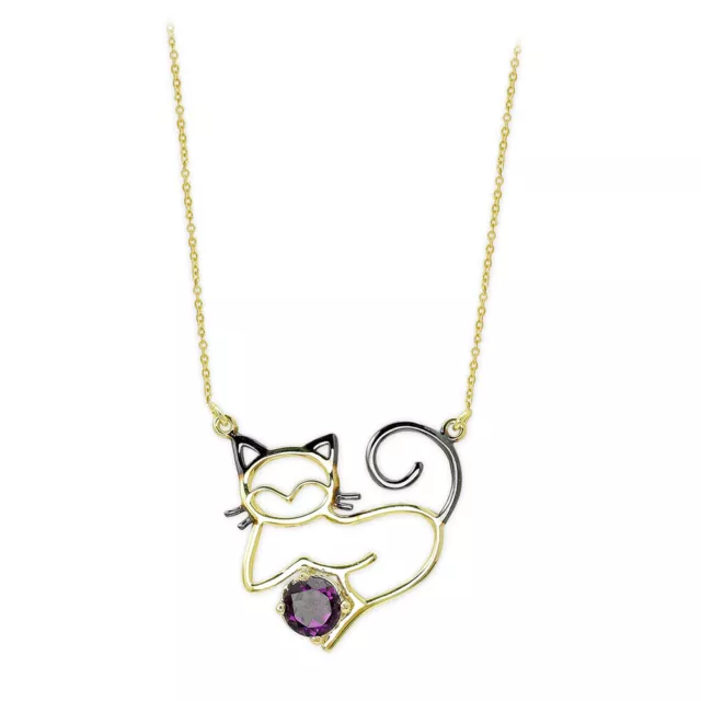 Damenkette aus Gelbgold 585/-14 Karat mit  Katzenanhänger mit Amethyst