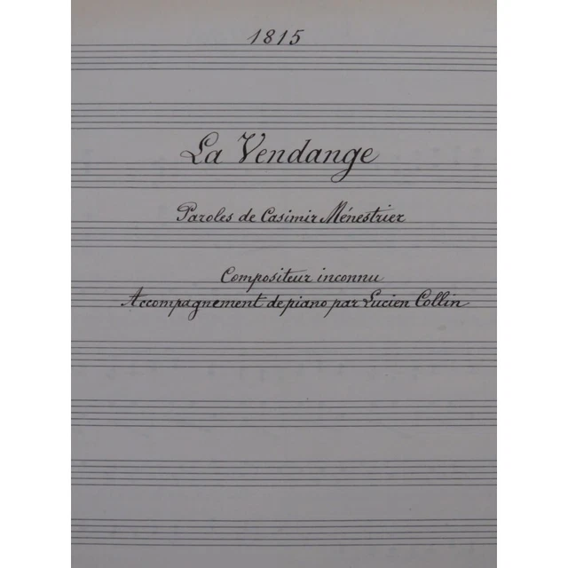 COLLIN Lucien La Vendange Manuscrit Chant Piano 1917