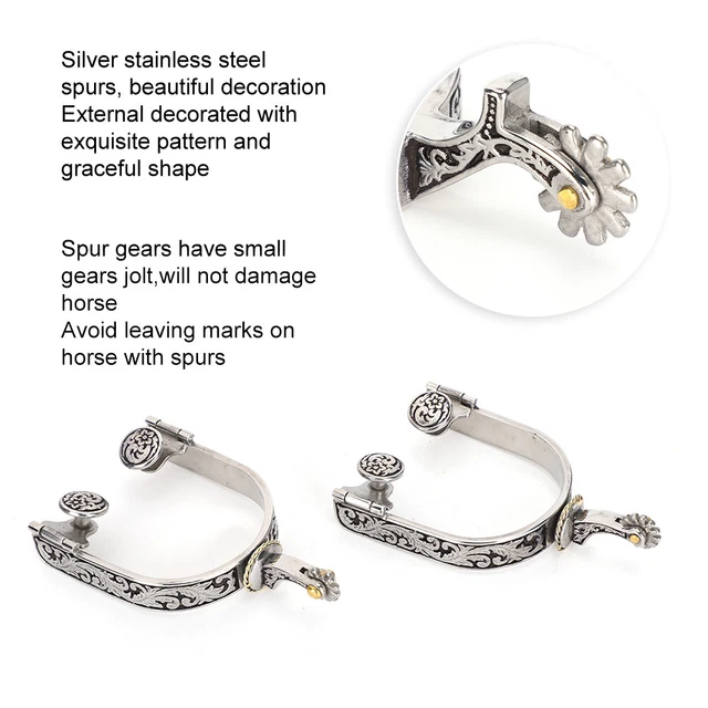 2PCS Stainless Steel West Cowboy Exquisite Pattern Horse Boot Spurs Decorati