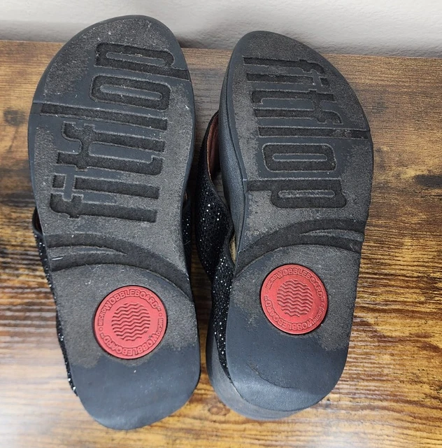 Fitflop Black Lulu Crystal Flip Flops Thong Sandals US Women's Size 8 3