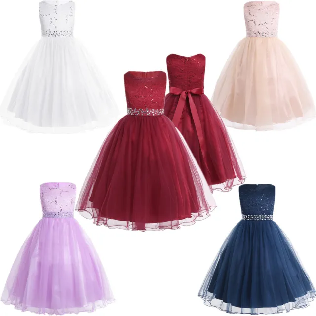 Kids Girls Flower Sequins Formal Occasion Party Wedding Pageant Communion Dress