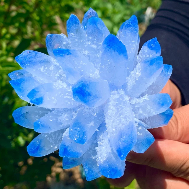 363G New Find sky blue Phantom Quartz Crystal Cluster Mineral Specimen Healing