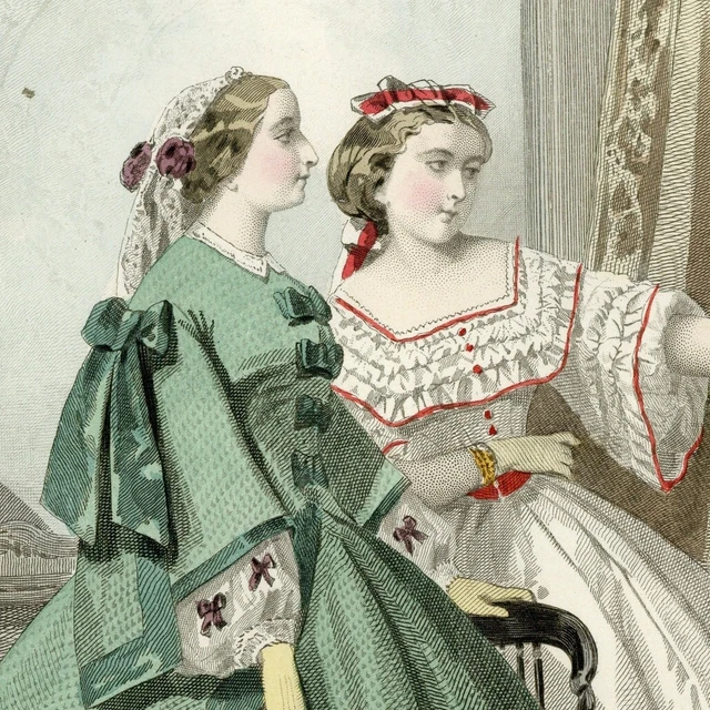 Les modes Parisiennes Robe Hautre Couture Gravure Aquarelle originale XIXe