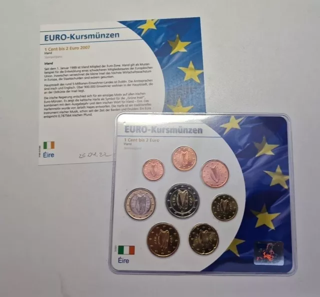 1 Cent - 2 Euro 2007 Excellent Condition Coins Set Ireland 🇮🇪
