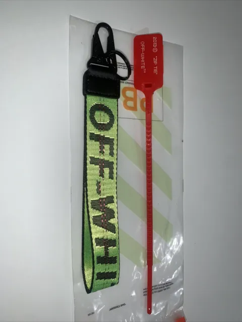 OFF-WHITE Lanyard Keychain With Clasp Bright Green And Black With Zip Tie, NEW