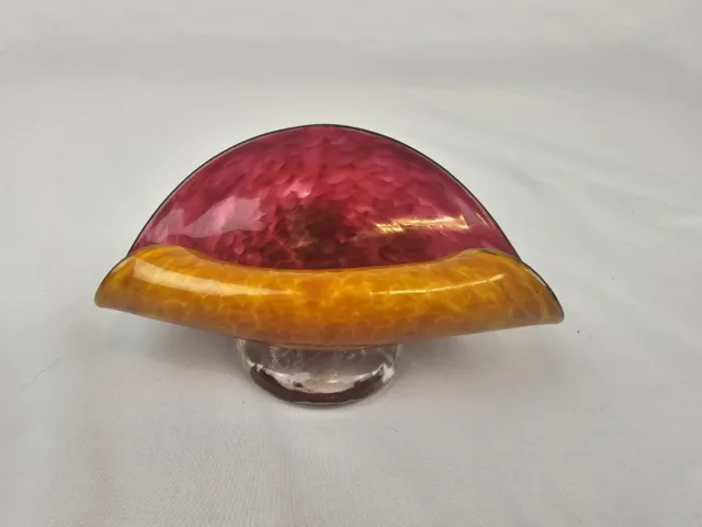 Hand-Blown DAVE SMITH Signed Curled Business Card Holder Art Glass Red Orange