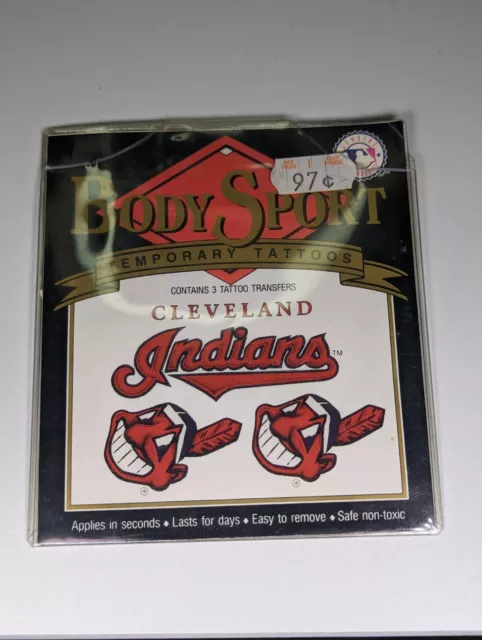 NEW SEALED Body Sport MLB CLEVELAND INDIANS Chief Wahoo Temporary Tattoos!