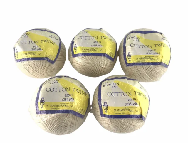 8 Ply White Cotton Twine, 855 Ft. Ball -Vintage New- Lot of 5