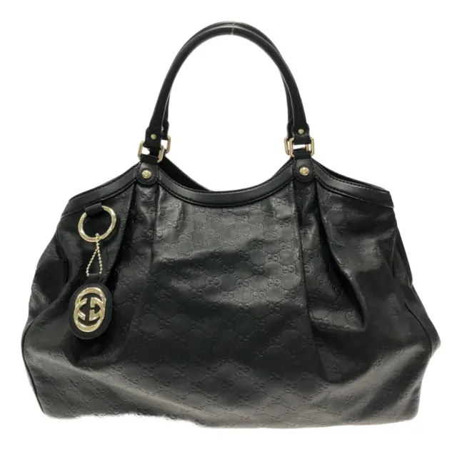 Auth GUCCI Sukey/Guccissima 211943 Black Leather Tote Bag