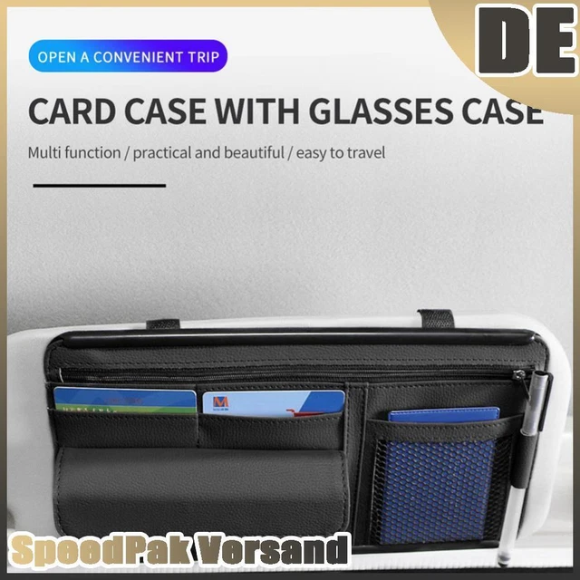 NUOVA custodia occhiali da sole organizer visiera solare auto porta carte bollette (nero)