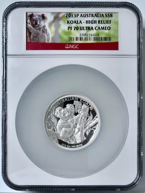 2013-P $8 Australia Koala High Relief 5 Oz Silver Coin NGC PF70UCAM .999 Fine