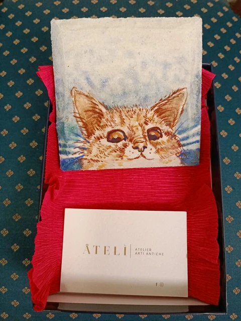 Affresco Dipinto Gatto  tecnica antica con CONFEZIONE REGALO OCCASIONI SPECIALI