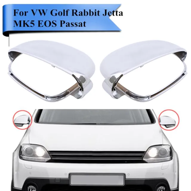 Pair Chrome Rear View Mirror Cover Fit VW Golf/R32/GTI/Rabbit 2006-2009