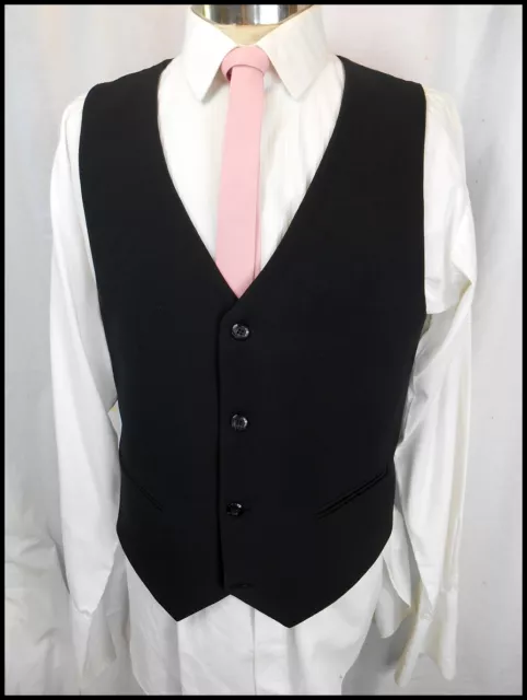 Vintage 80s Black Polyester Button Up Waistcoat Formal Tuxedo Prom Style Small