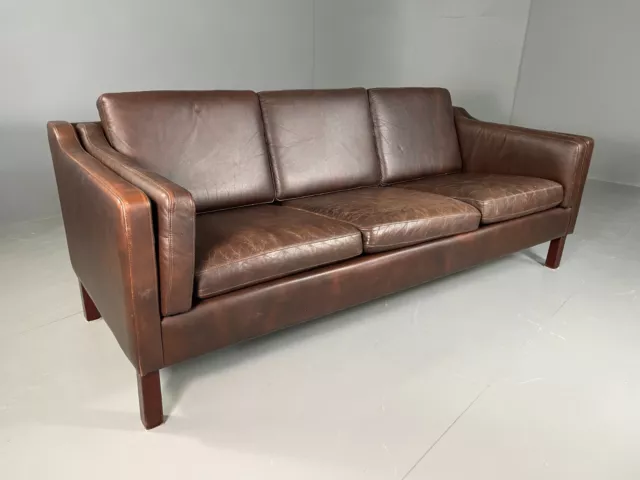 EB6577 Vintage Danish 3 Seat Sofa Brown Leather Mogensen Style Retro MCM M3SS